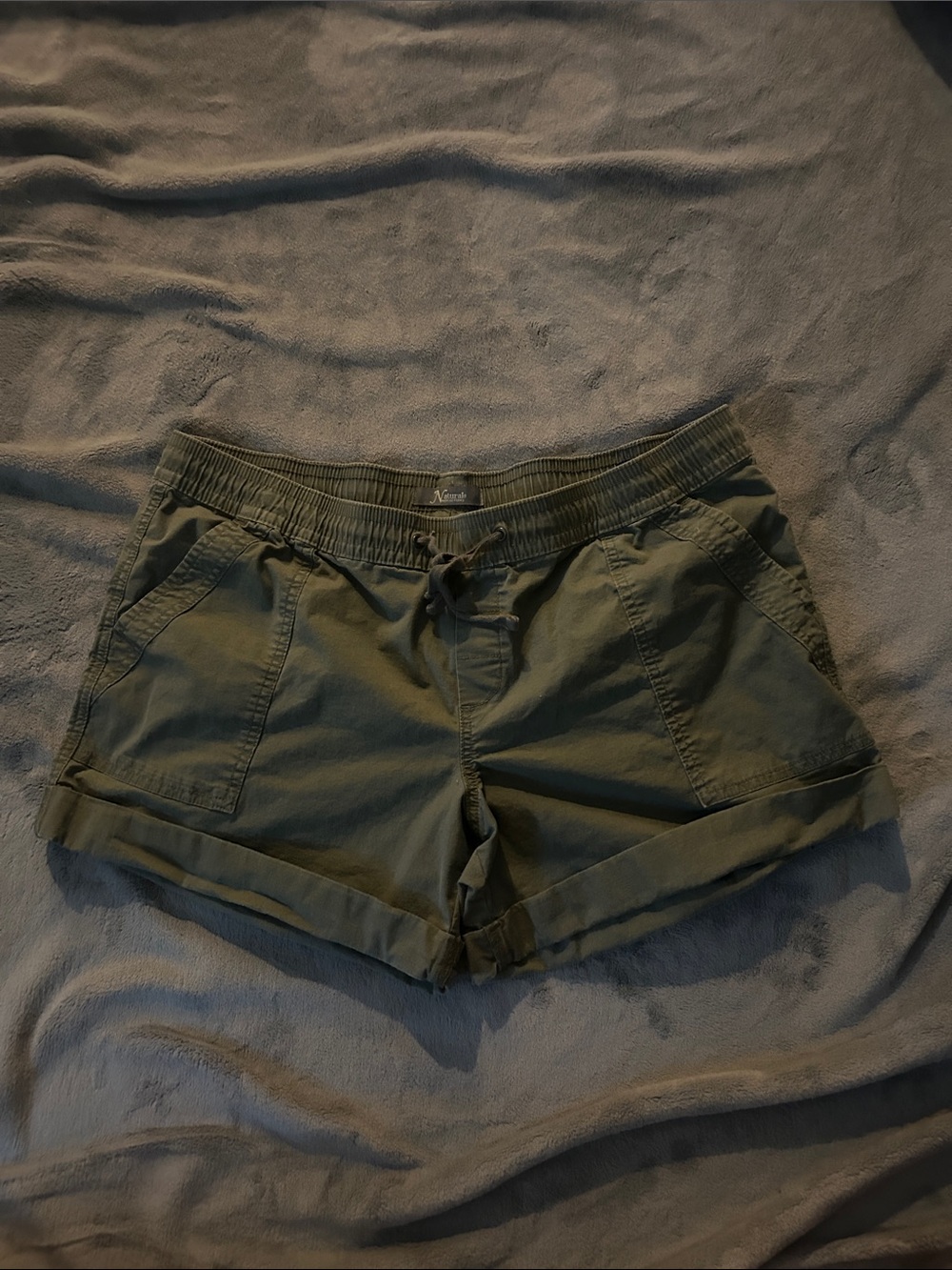Natural Reflections Olive Green Drawstring Roll-Cuff Shorts